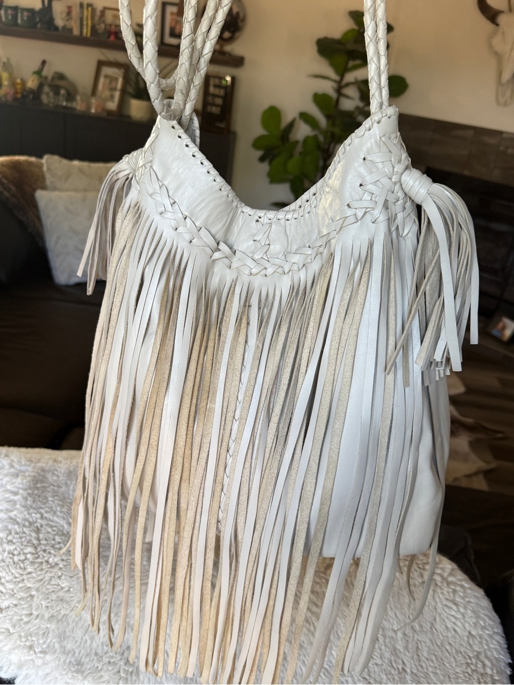 Areias White Fringe Leather Shoulder Bag - Unbranded